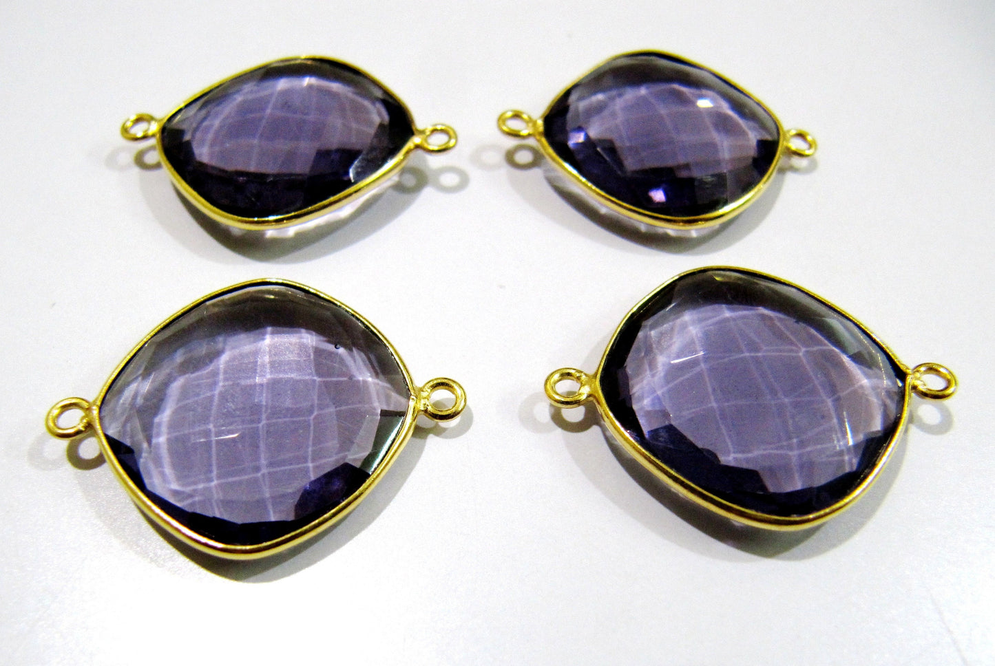 6 Pcs Set Amethyst Cushion Shape 13 to 19mm Briolette Connectors Hydro Quartz Plated Double Loop Bezel Jewelry Making Connector