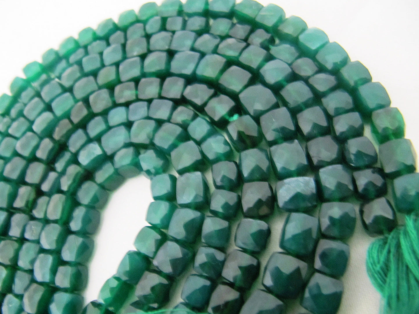 Natural Green onyx Cube Beads 6 to 8mm Size Faceted Box Shape Beads Strand 8 inches long Best Quality gems