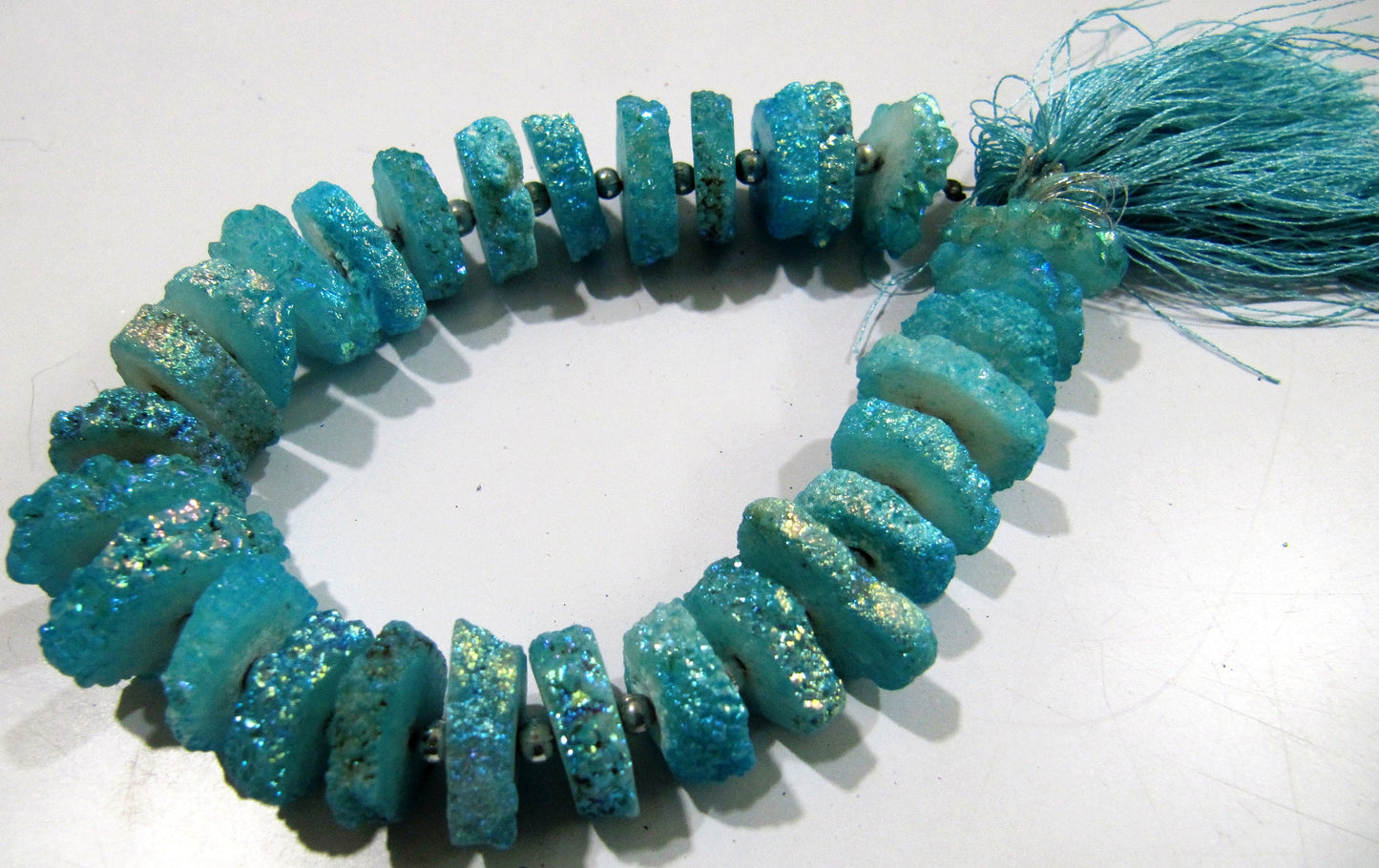 Light Blue Color Solar Quartz Slice Beads Disc Sparkling Beads 15to20mm Size Length 8 inches long Blue Color Druzy Beads Wholesale Prices