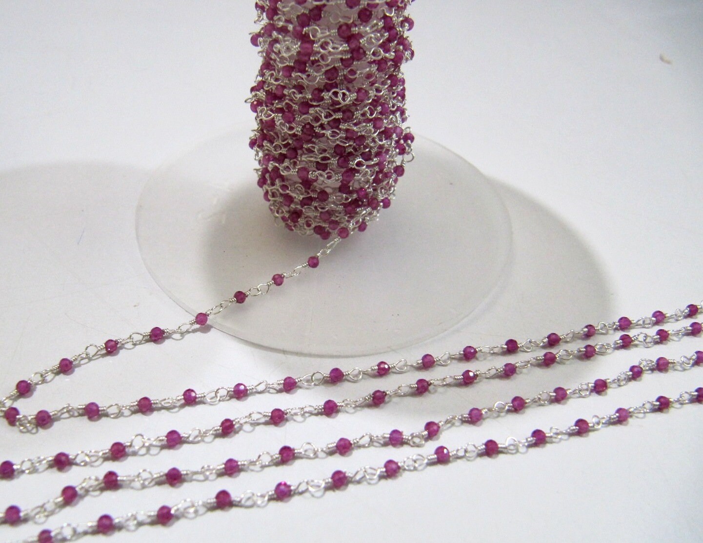 Natural Ruby Quartz Rondelle 2mm Faceted Beaded Rosary Chain Top Quality Wholesale Jewelry Making chain sold per foot