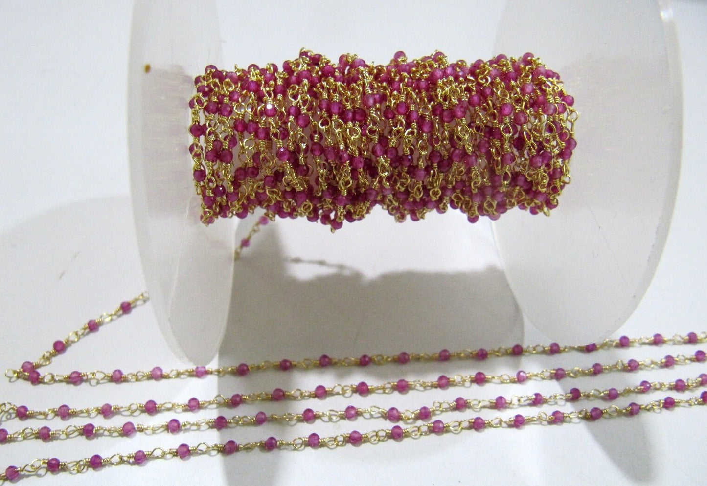 Natural Ruby Quartz Rondelle 2mm Faceted Beaded Rosary Chain Top Quality Wholesale Jewelry Making chain sold per foot