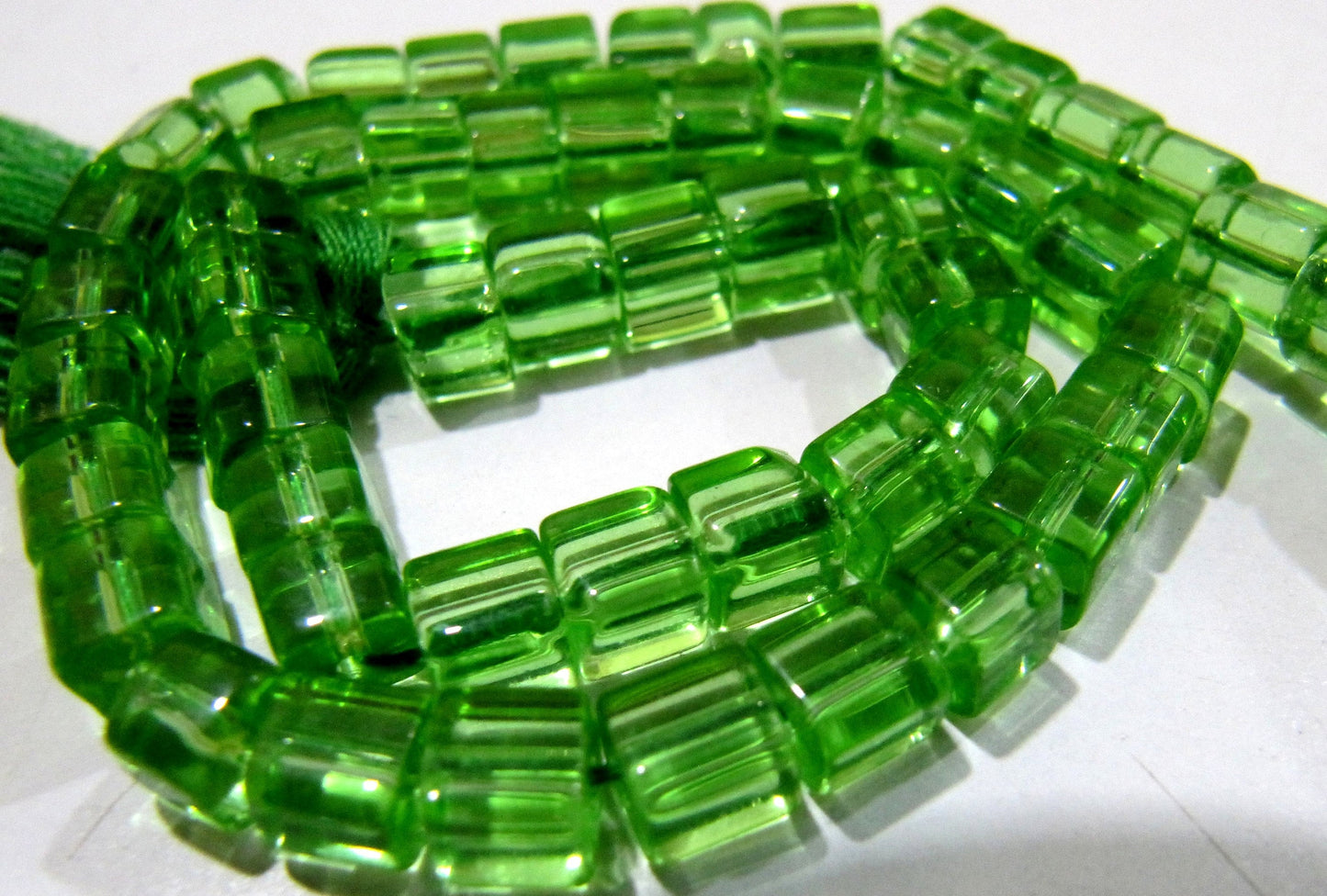 Peridot Hydro Quartz Cube Beads 5mm Size Smooth Box Shape Beads Length 10 inches long Green Hydro Quartz Beads Wholesale Prices