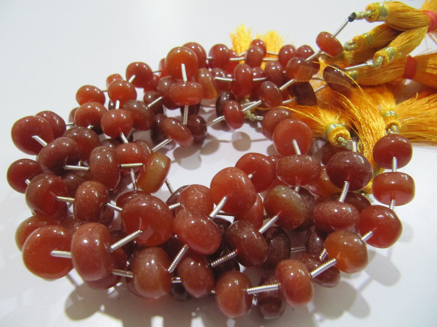 Natural Red Chalcedony Smooth Plain Rondelle Smooth Beads Size 10 to 12mm Strand 9 inch long Red Onyx Gemstone Wholesale Price