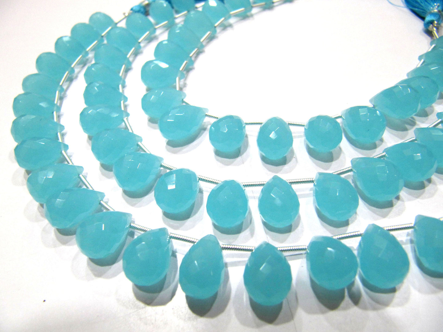 Aqua Chalcedony 10x14mm Tear Drop Top Quality Gemstone Briolette Beads Jewelry Making Beads Strand 8 Inches Sold Per Strand