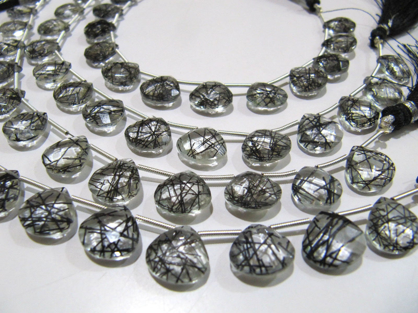 Black Rutile Hydro Quartz Heart Shape Size 11-12 mm Briolette Beads Strand 8Inch Long Black Colour Heart Shape jewelry Making Gemstone Beads