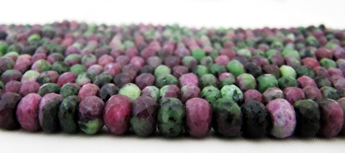 Natural Genuine Ruby Zoisite Rondelle Faceted Beads Size 7-8mm Size Strand 8 inches Gemstone Beads Sold Per Strand Jewelry Making Beads