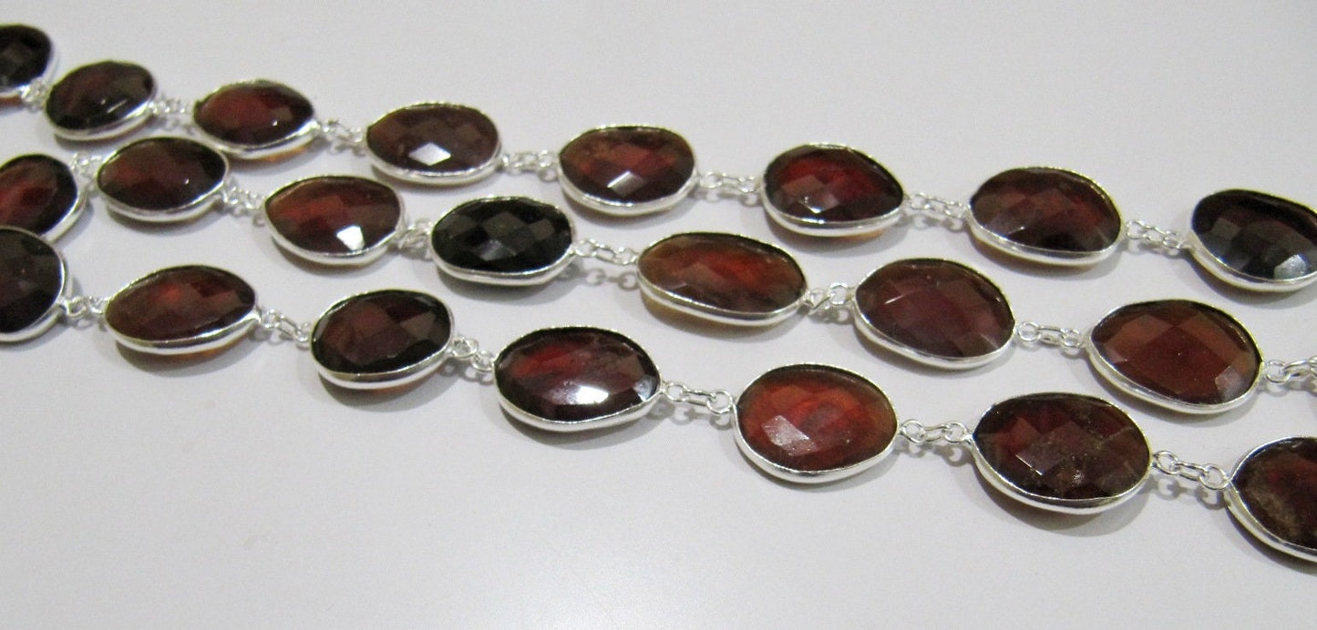 Natural Hessonite Garnet Nugget Briolette Connector Chain Uneven Free Shape 15 to 20mm Bezel Handmade chain Sold Per Foot High Quality