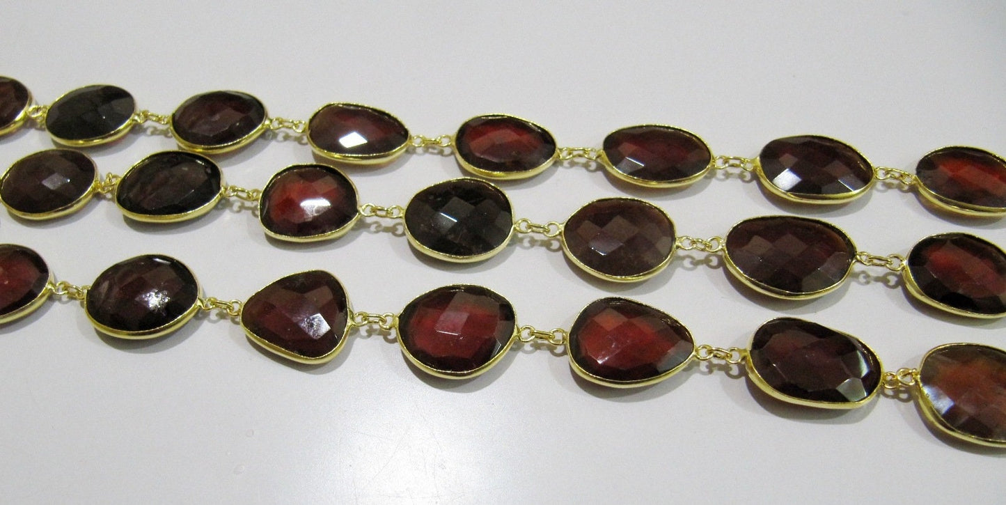 Natural Hessonite Garnet Nugget Briolette Connector Chain Uneven Free Shape 15 to 20mm Bezel Handmade chain Sold Per Foot High Quality