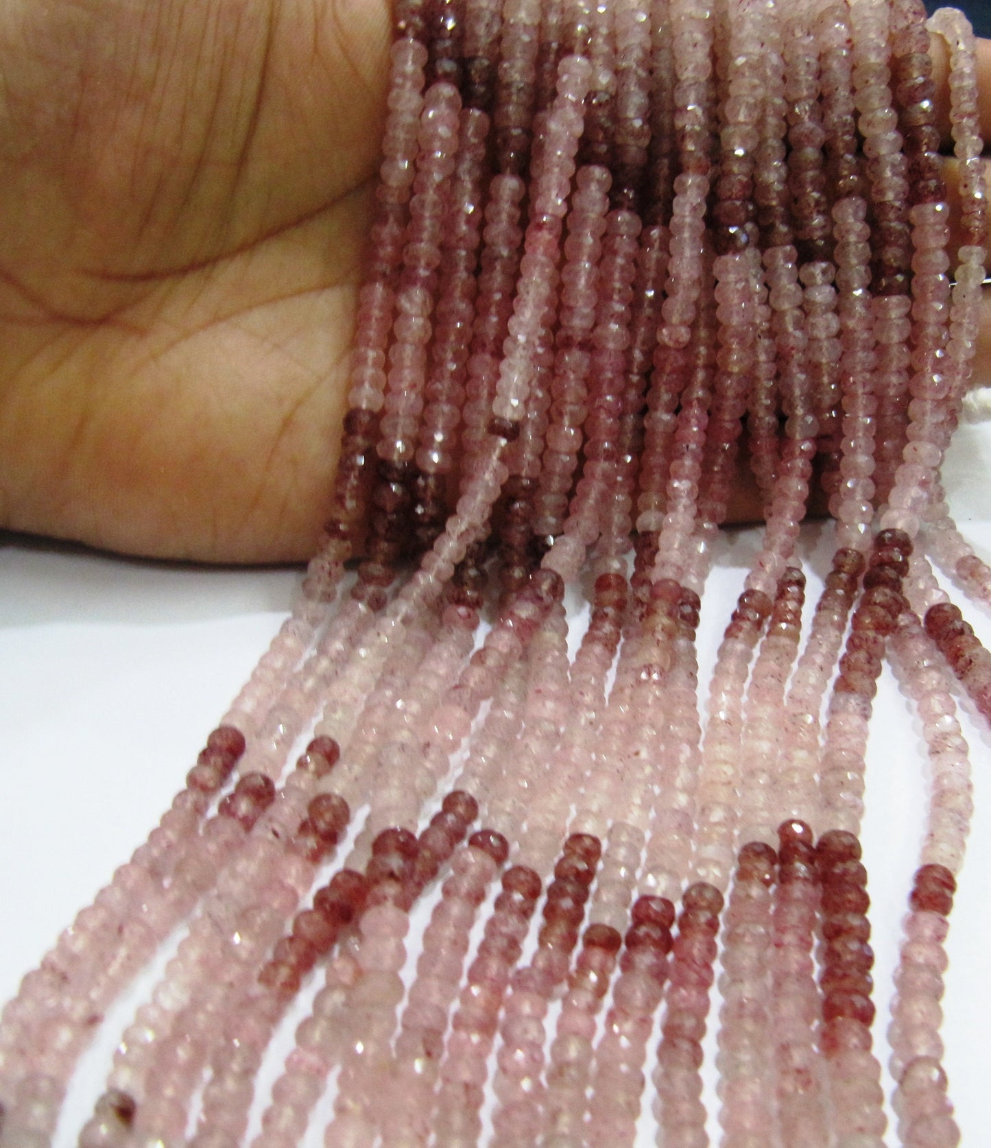 Genuine Best Quality Strawberry Quartz Beads Sizes 4mm Rondelle Micro faceted String 13inch long Sold per string Wholesale Prices