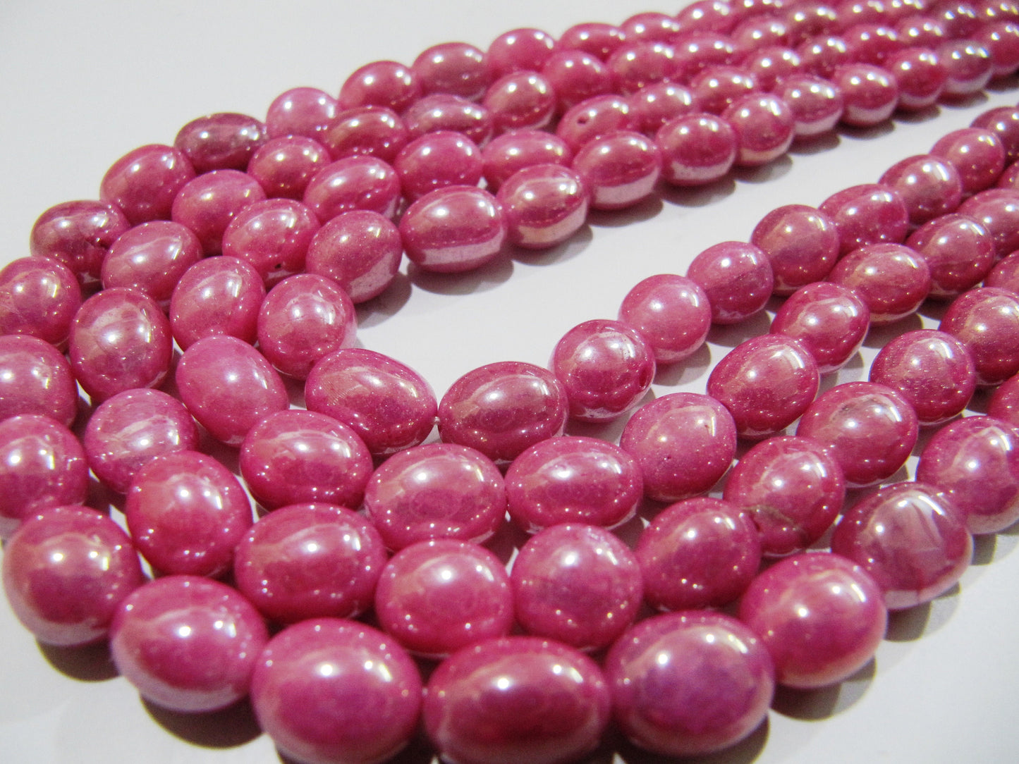Pink Quartz Oval Plain Smooth Beads 8 to 10mm Strand 8inch long Beads Wholesale prices jewelry making Dyed Gemstone Quartz Beads