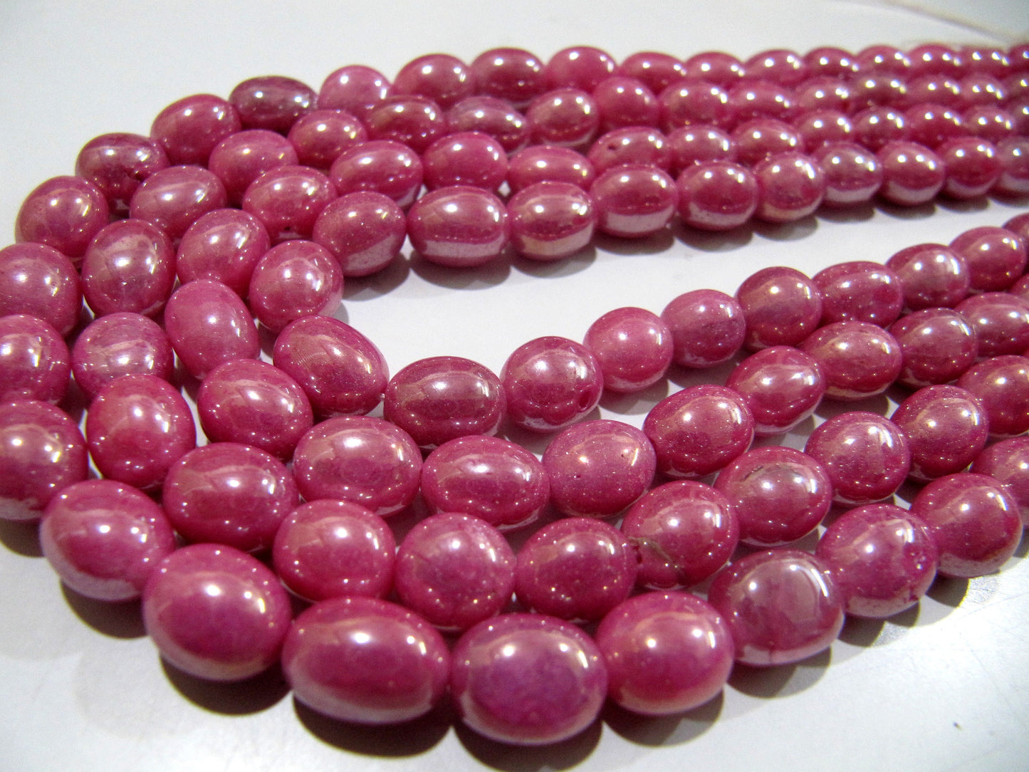 Pink Quartz Oval Plain Smooth Beads 8 to 10mm Strand 8inch long Beads Wholesale prices jewelry making Dyed Gemstone Quartz Beads