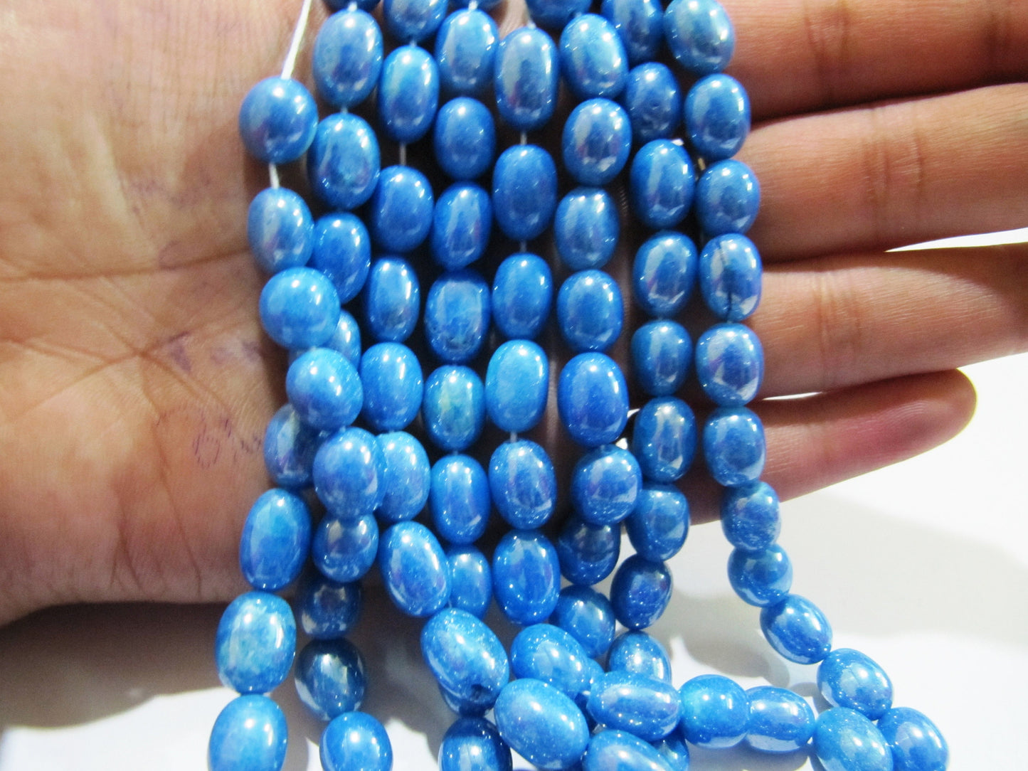 Mystic Coated Blue Topaz Dyed Quartz Oval Plain Smooth Beads 8 to 10mm Strand 8 inch long Beads Wholesale price jewelry making Quartz Bead