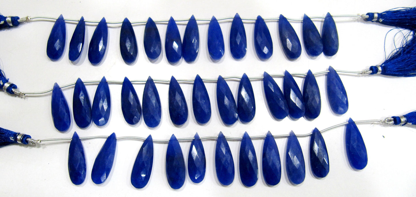 Blue Sapphire Long Pear Heart Shape Briolette Faceted Beads Size 10x30mm Long Sapphire Sold per strand 8 inches long