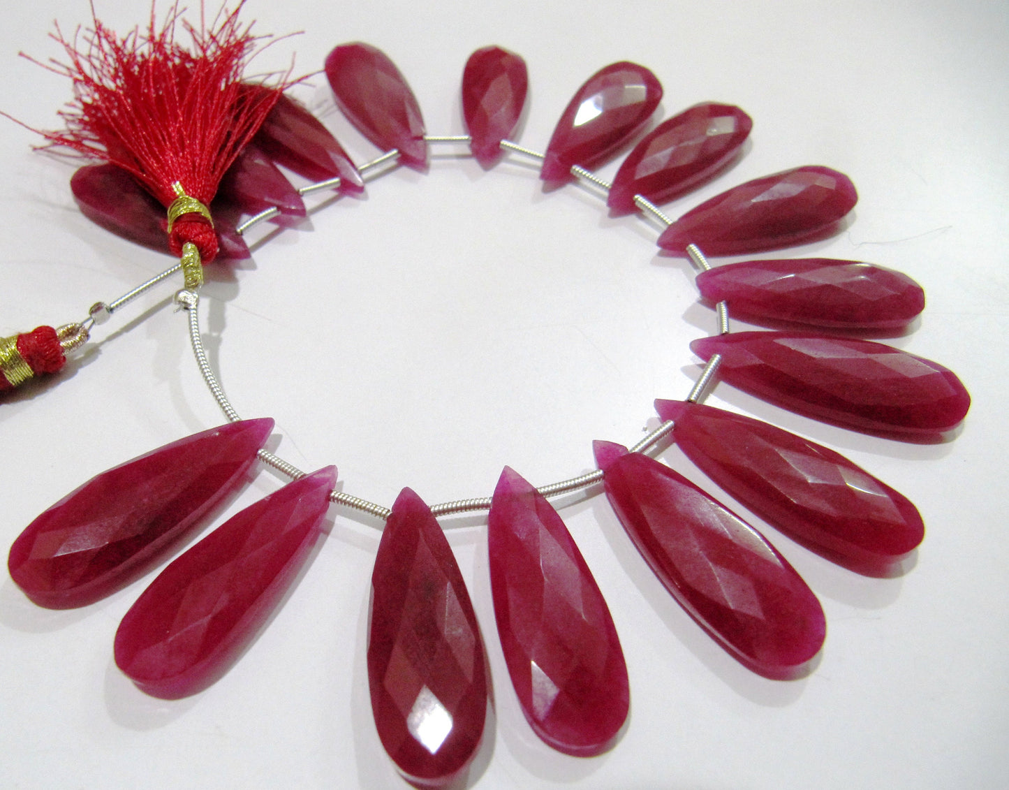 Ruby Long Pear Heart Shape Briolette Faceted Beads Size 10x30mm Long Sold per strand 8 inches long Jewelry Making Beads