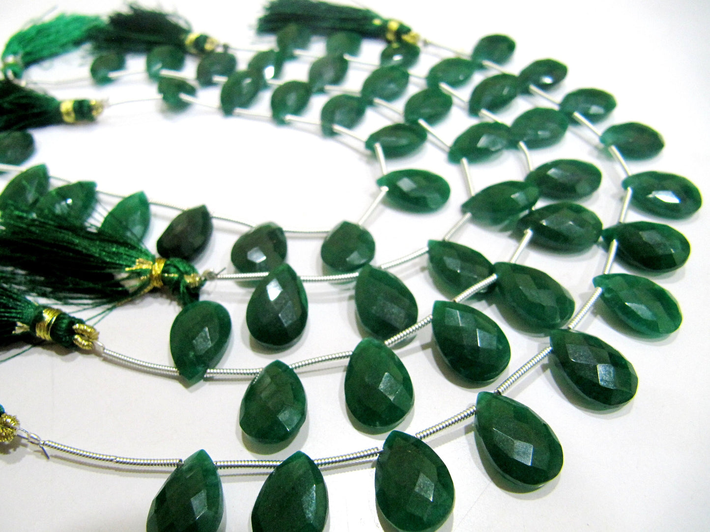 Emerald Pear Heart Shape Briolette Faceted Beads 10x15mm Sold per strand 8 inches long Jewelry Making Dyed Emerald Green Beads