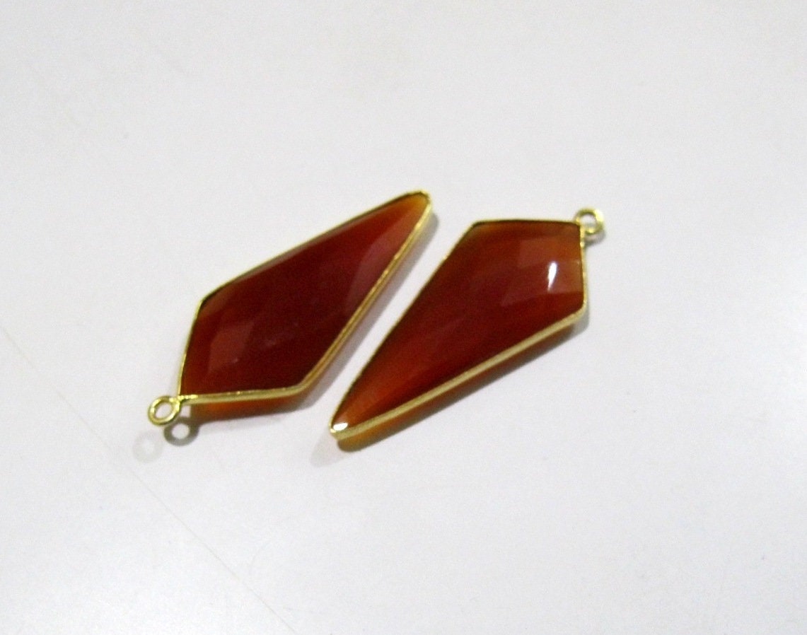 Natural Carnelian Briolette Faceted 15x35mm Arrowhead Single Loop Bezel Connector charms Top Quality Electroplated pendant per piece