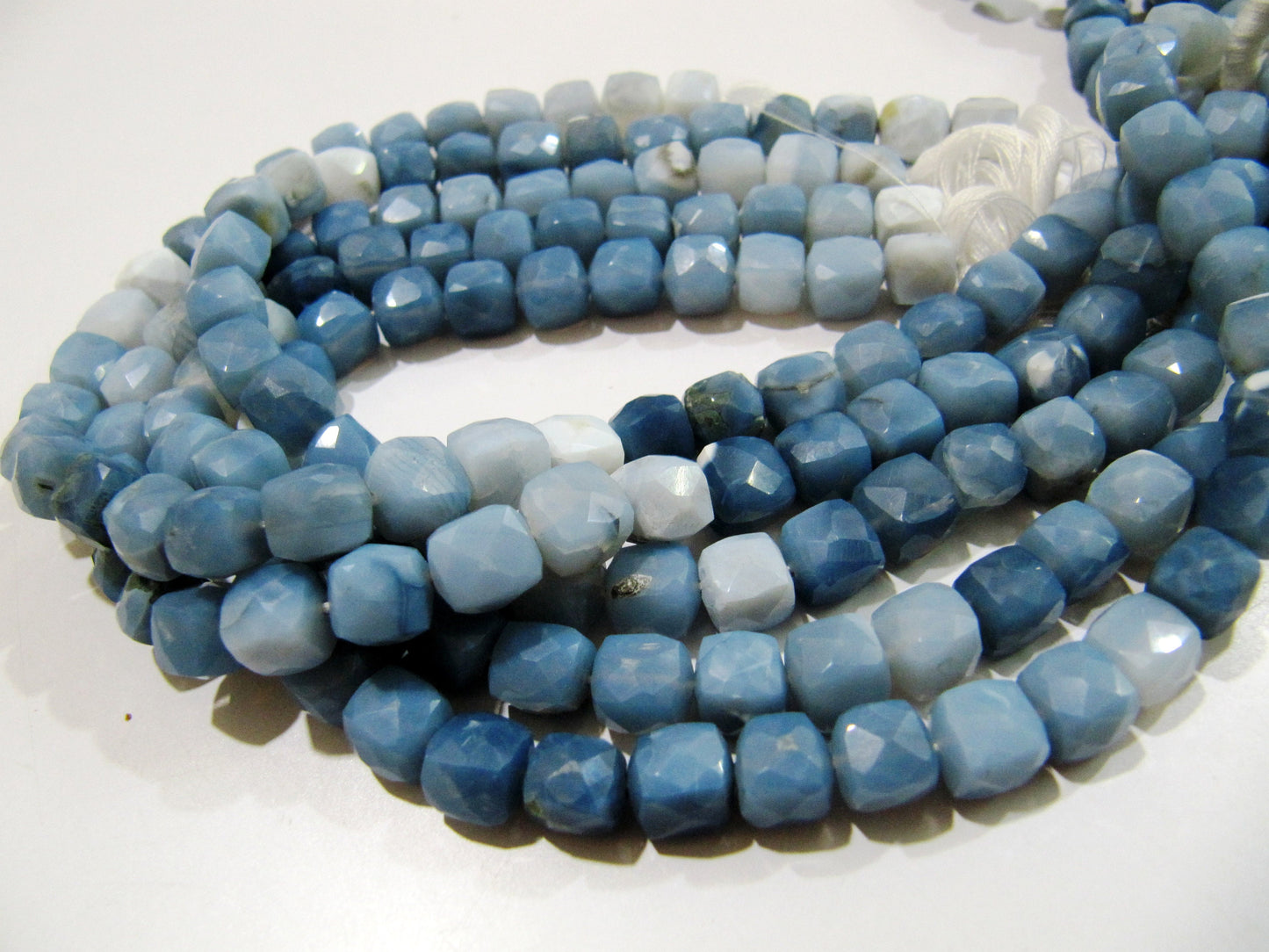 Natural Blue Opal Cube Shape Beads Shaded Blue Opal Faceted 3D Box 7-8mm Beads Strand 8 inch Semi Precious Beads ,Wholesale Price