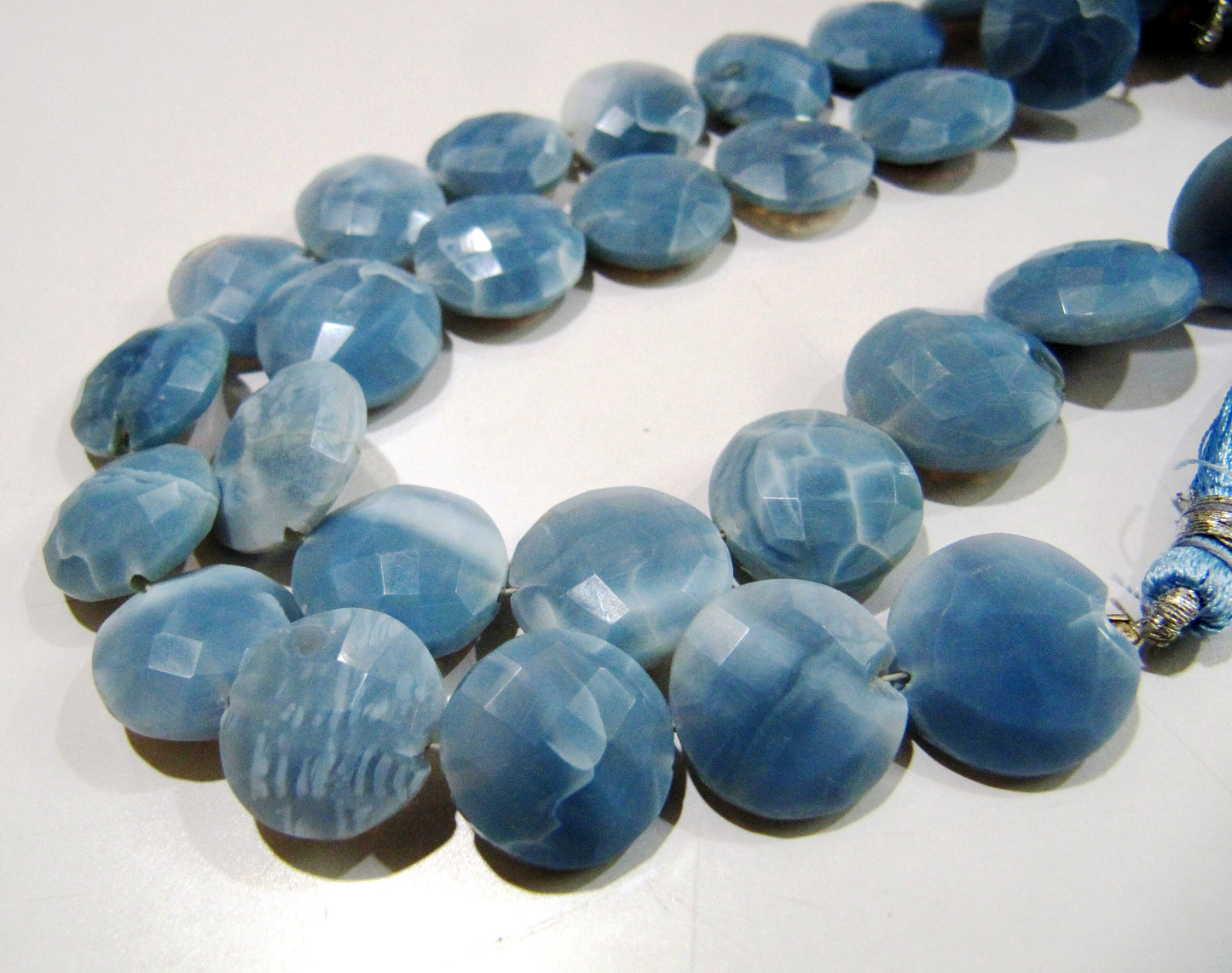 Natural Blue Opal Round Coin shape Briolette Faceted 14-15mm Beads Sold per strand 8 inches long Top Quality Gemstone beads
