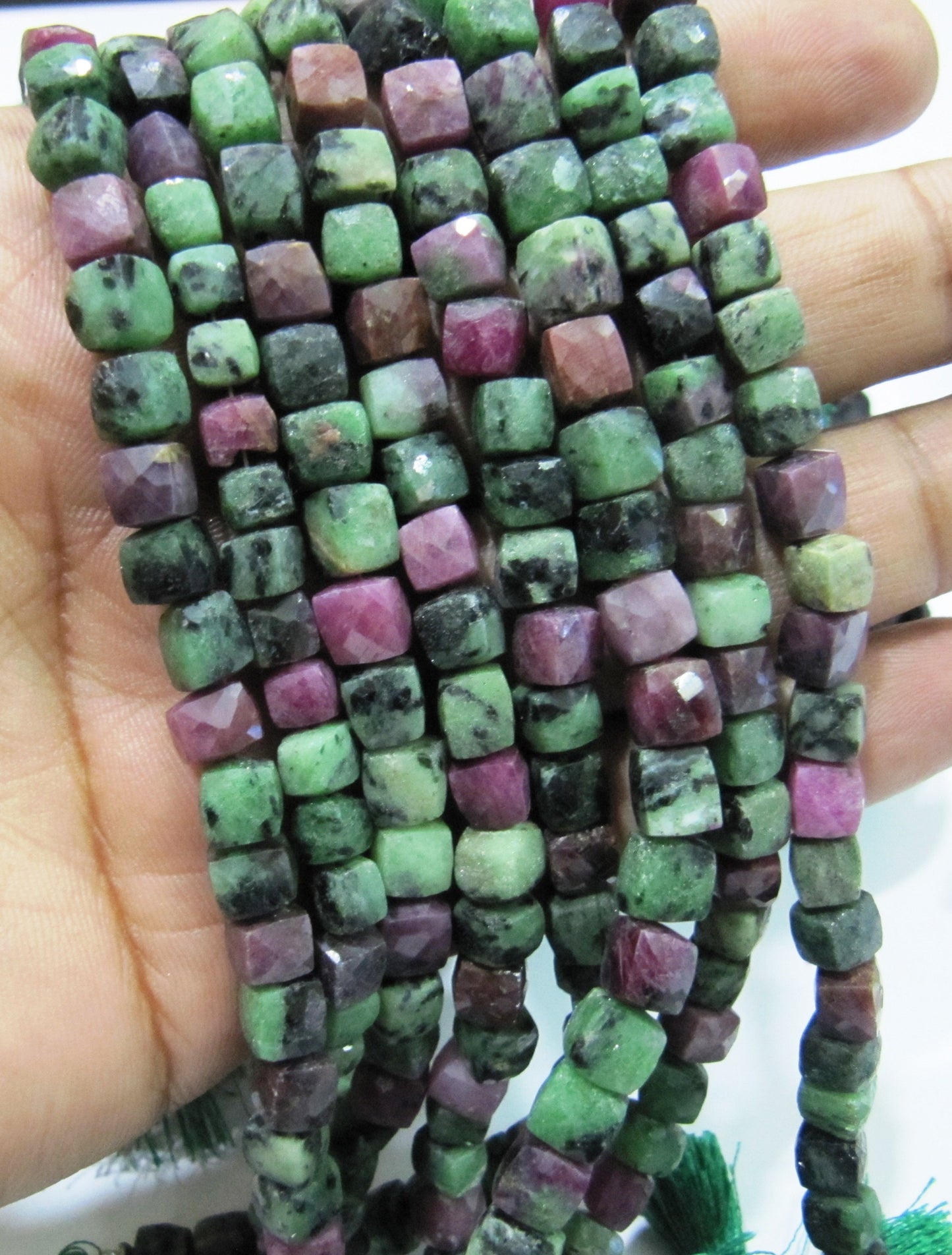 Natural Ruby Zoisite Cube Shape Beads Faceted 3D Box Beads Strand 8 inch long Size 6 to 7 mm Semi Precious Beads , Wholesale Prices