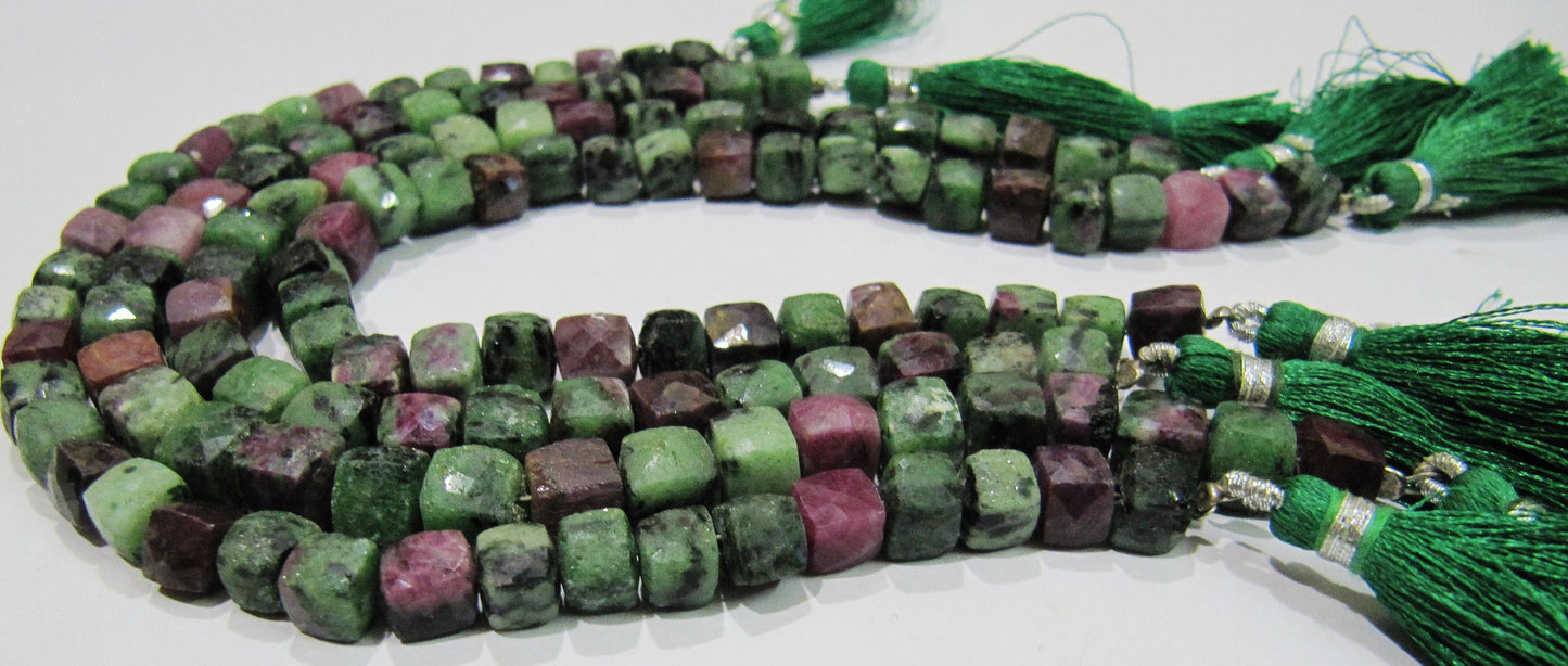 Natural Ruby Zoisite Cube Shape Beads Faceted 3D Box Beads Strand 8 inch long Size 6 to 7 mm Semi Precious Beads , Wholesale Prices