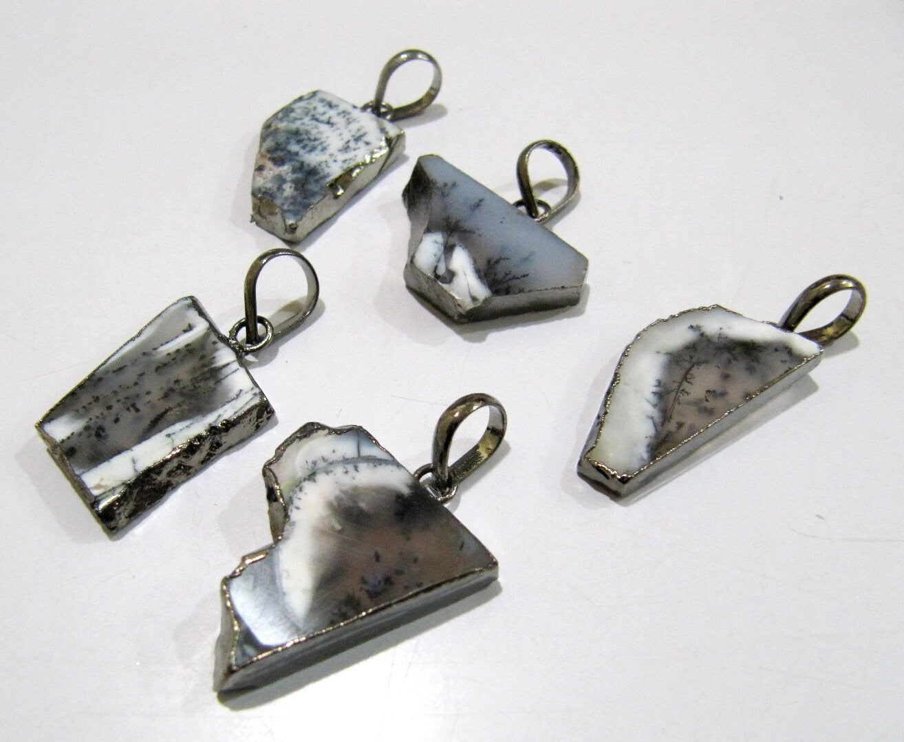 Natural Dendrite Slice Pendant Free Form Connector Charm With Black Electroplated Edge Single Loop 1 inch approximately sold per piece