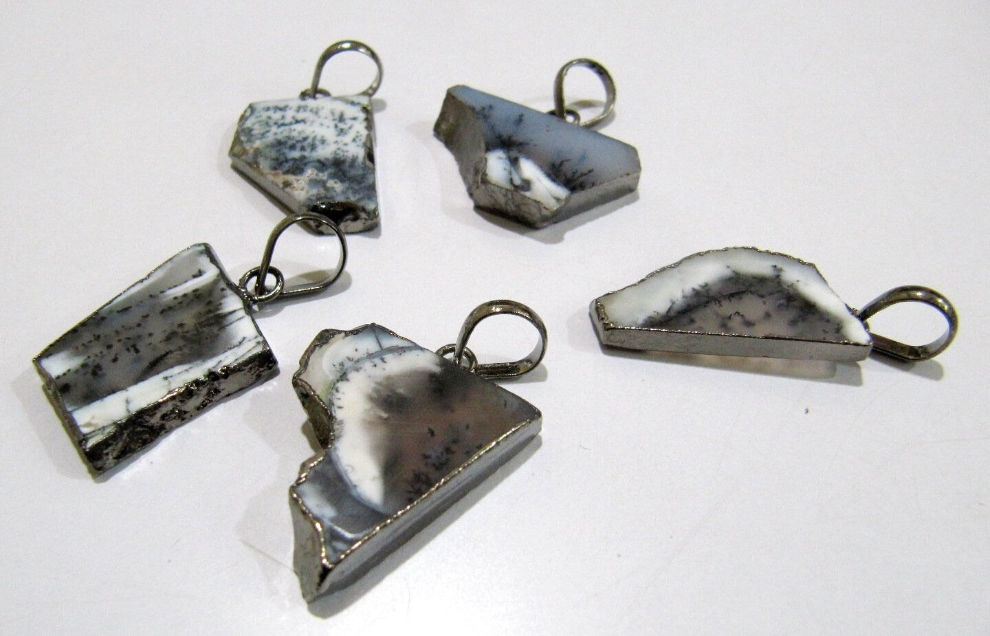 Natural Dendrite Slice Pendant Free Form Connector Charm With Black Electroplated Edge Single Loop 1 inch approximately sold per piece