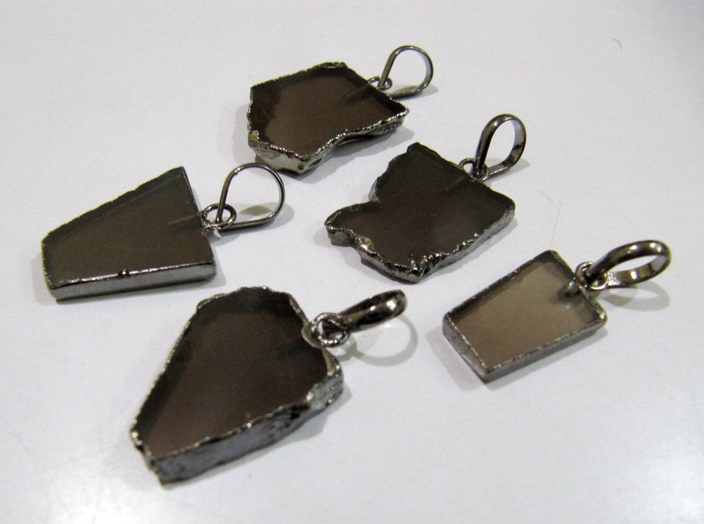 Natural Smoky Quartz Slice Pendant Free Form Connector Charm With Black Oxidized Electroplated Edge Single Loop 1inch sold per piece