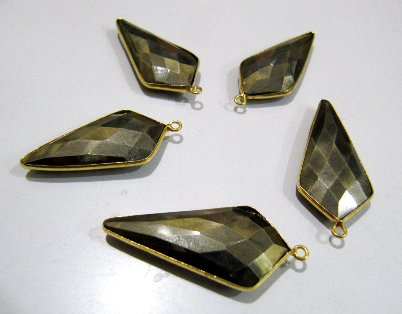 Natural Pyrite Briolette Faceted 15x35mm Arrowhead Connector Charm Single Loop Top Quality Handmade Bezel Pendant sold per piece