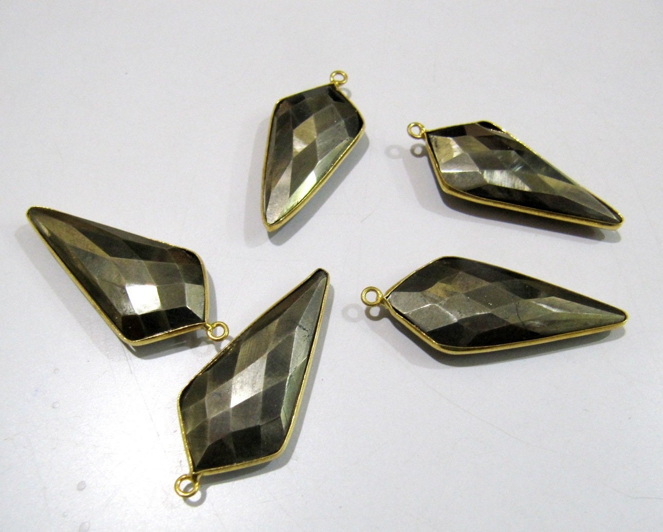 Natural Pyrite Briolette Faceted 15x35mm Arrowhead Connector Charm Single Loop Top Quality Handmade Bezel Pendant sold per piece