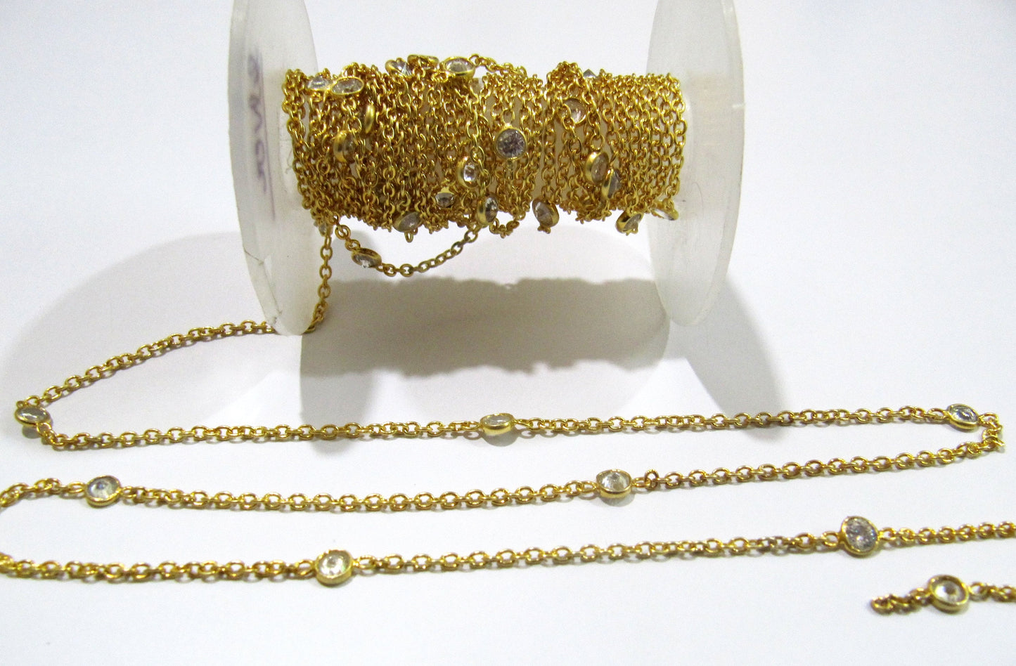 92.5% Sterling Silver White Round Cubic Zirconia 4mm bezel Connector Station Chain Sold Per Feet Top Quality Wholesale Price