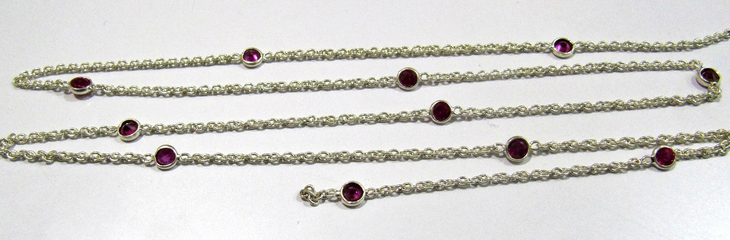 92.5% Sterling Silver Fancy Ruby Round 4mm bezel Connector Station Chain Sold Per Feet Top Quality Wholesale Prices