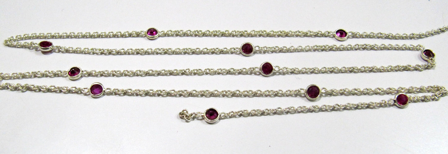 92.5% Sterling Silver Fancy Ruby Round 4mm bezel Connector Station Chain Sold Per Feet Top Quality Wholesale Prices