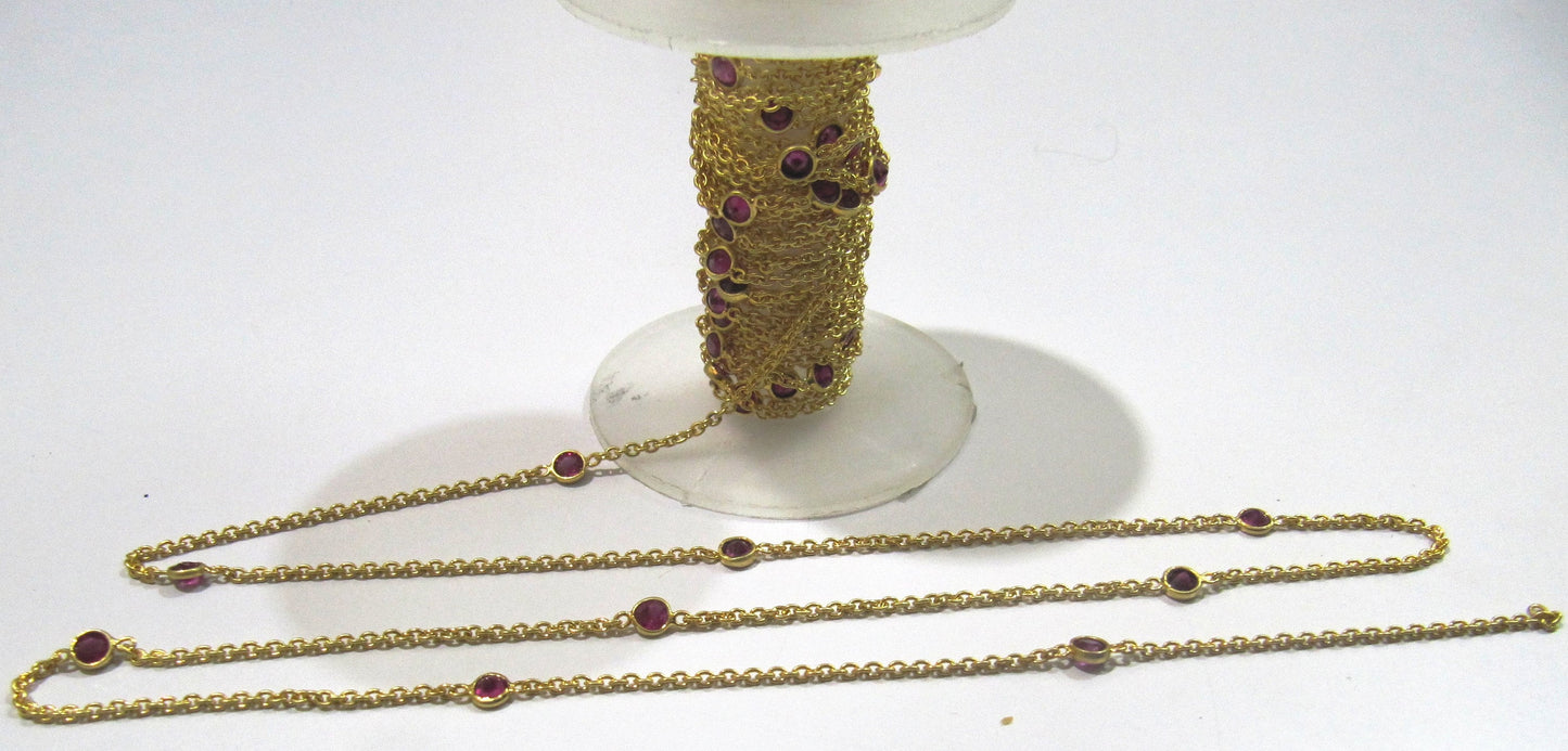 92.5% Sterling Silver Fancy Ruby Round 4mm bezel Connector Station Chain Sold Per Feet Top Quality Wholesale Prices