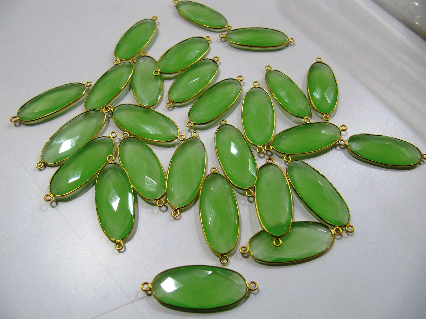 Green Chalcedony Oval Shape 20x35mm Briolette Bezel Connectors Green Hydro Quartz Double Loop Handmade Charms Pendants sold per piece