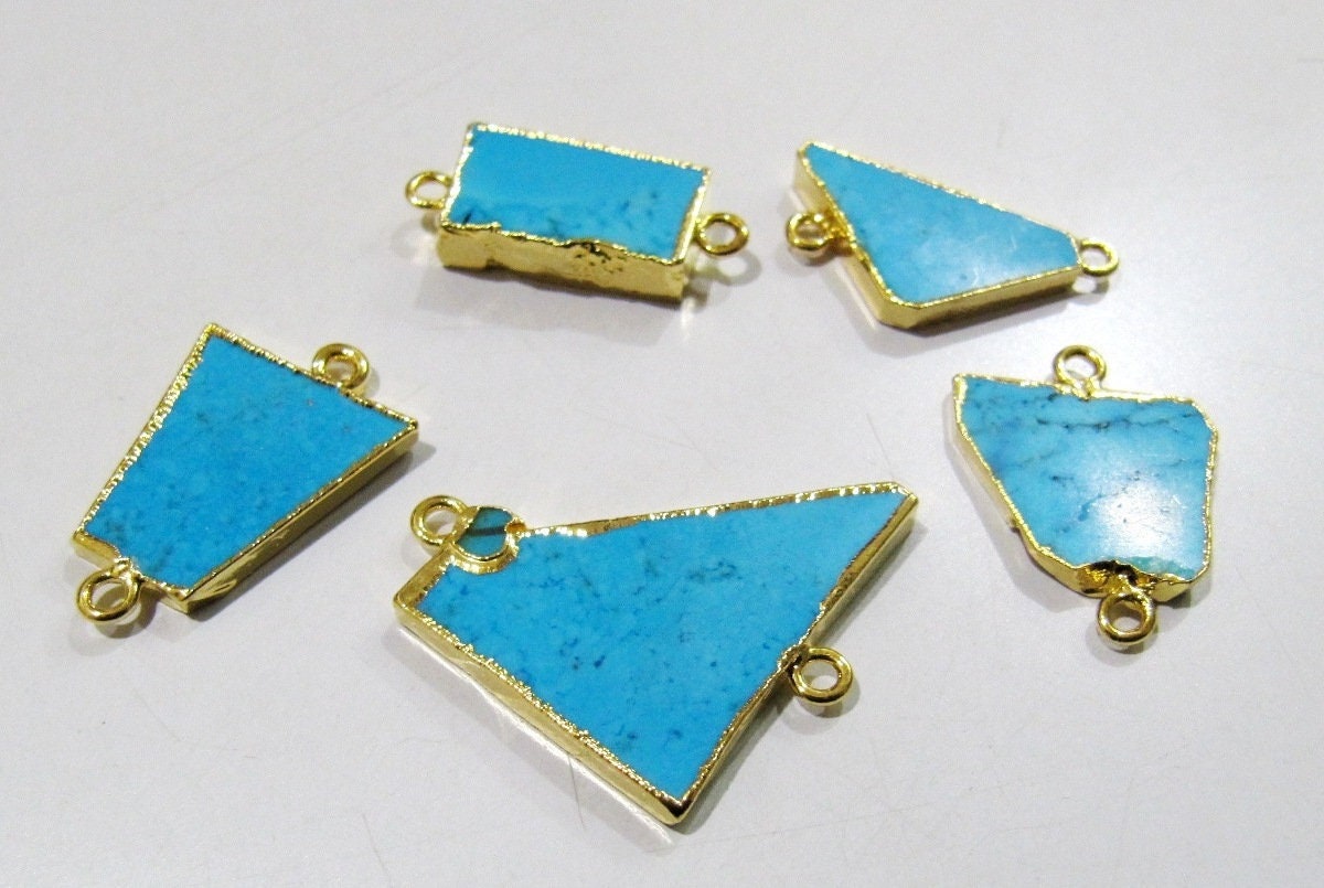 2Pc.- Natural Turquoise Magnesite Slice Connector Free Form Double Loop 1 inch approximately Top Quality Electroplated Connectors