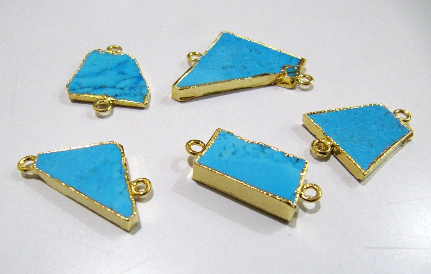2Pc.- Natural Turquoise Magnesite Slice Connector Free Form Double Loop 1 inch approximately Top Quality Electroplated Connectors
