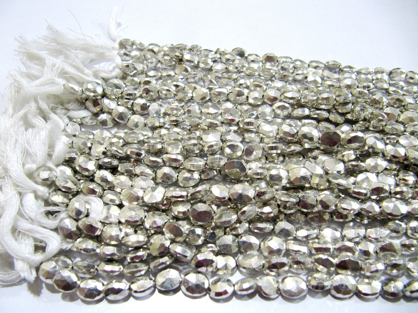 Natural Silver Pyrite Beads Oval Faceted Silver Coated Pyrite Beads 5x7mm to 6x8mm Size Beads Strand 9 inches long wholesale Prices