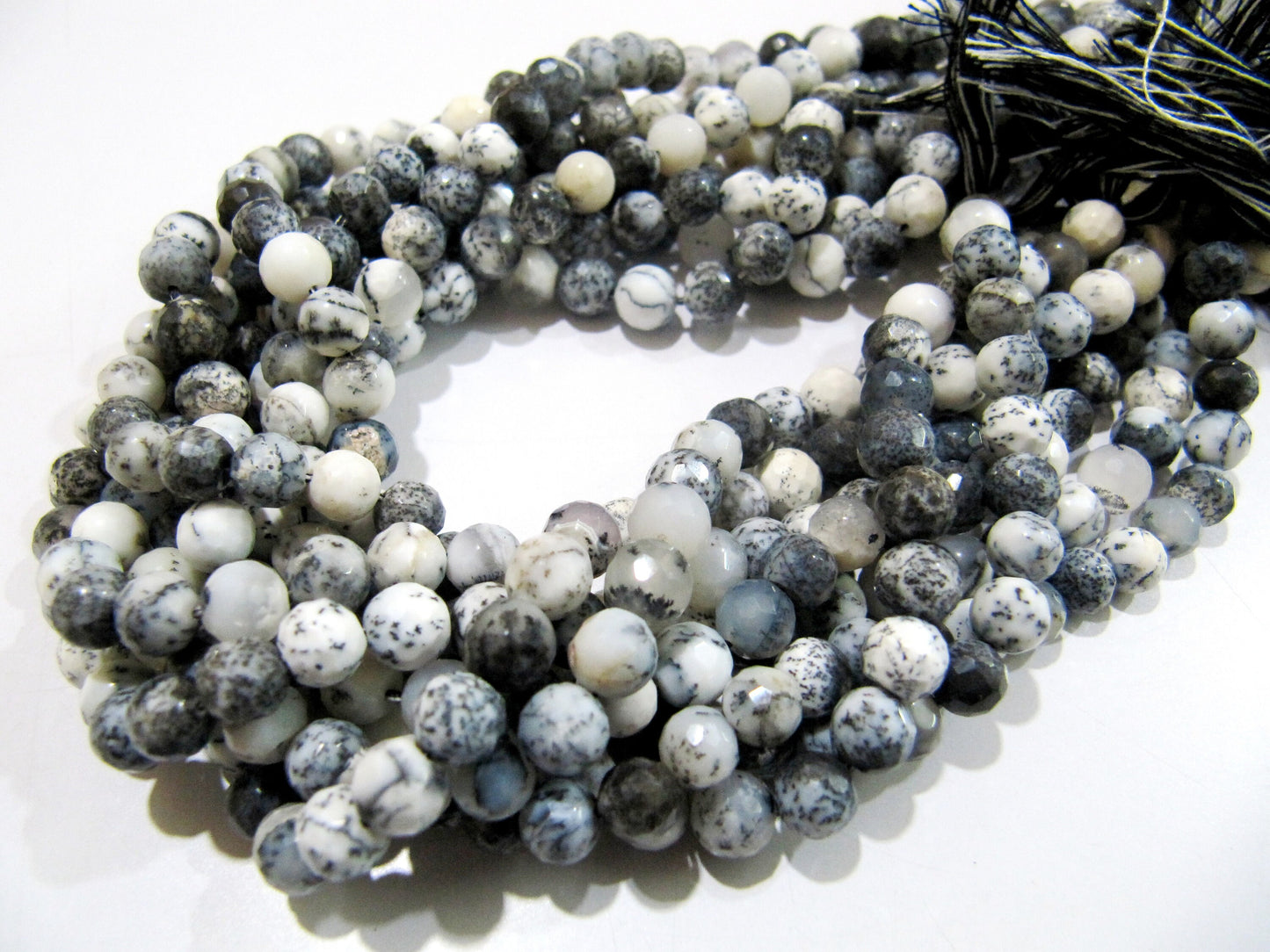 Natural Dendrite Opal Round Faceted Beads 5-6mm Strand 10 inch long Semi Precious Gemstone Beads Top Quality Healing Gems