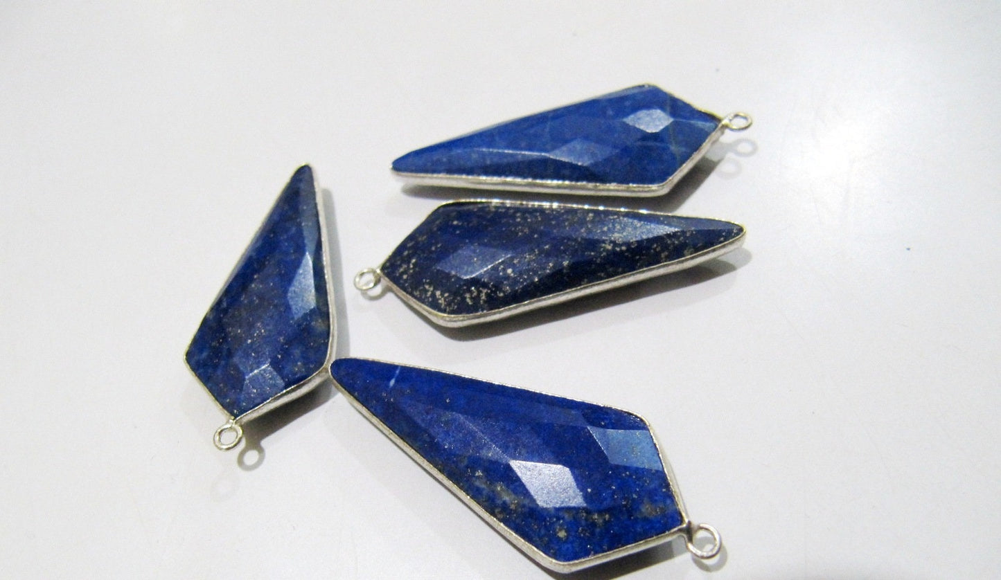 2 Pc. Natural Lapis Lazuli Briolette Faceted 15x35mm Approximately Arrowhead Single Loop Bezel Connector Top Quality Charms Pendants