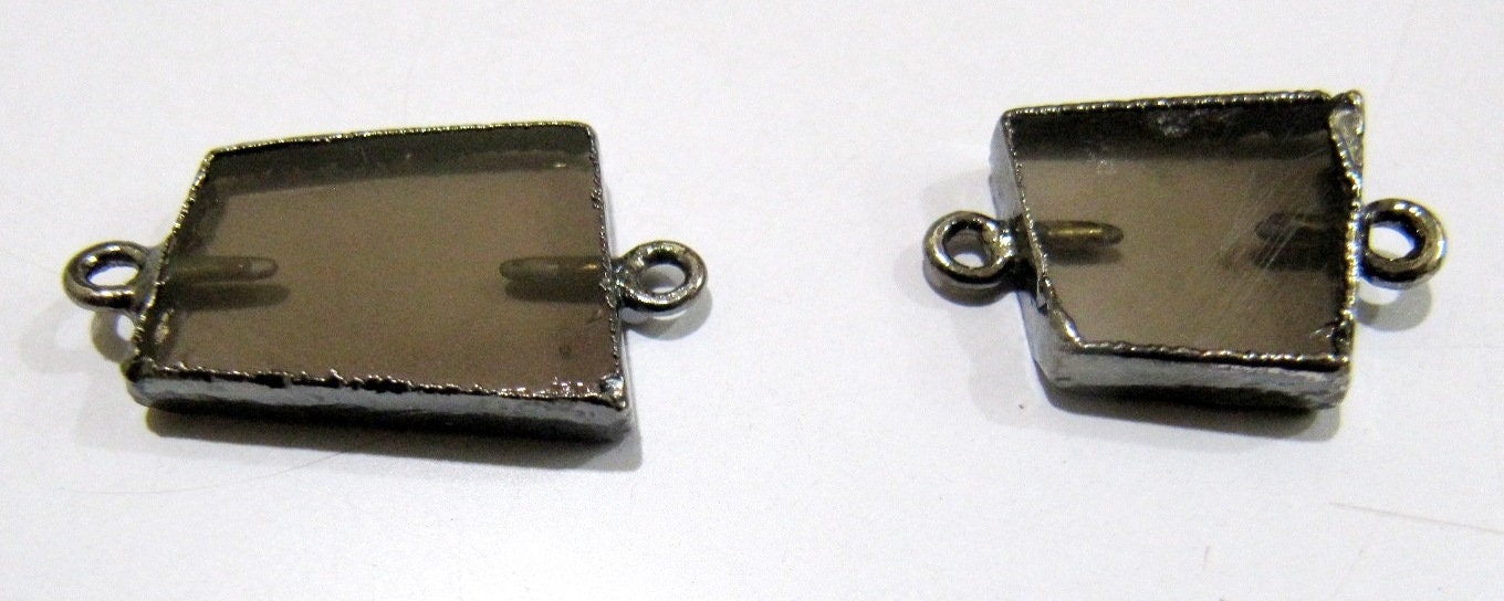 2Pc.- Natural Smoky Quartz Slice Connector Free Form Double Loop 1 inch approximately Top Quality Electroplated Connectors charms