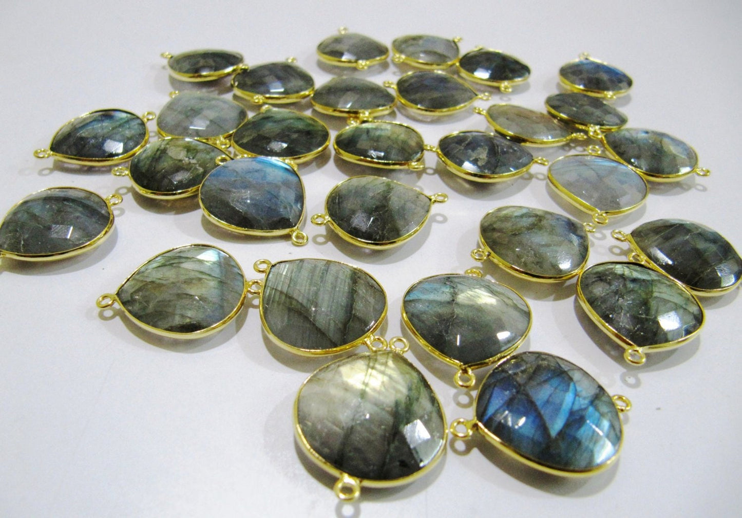 Natural Labradorite Heart Shape 20mm Briolette Connectors Gray Stone Double Loop Jewelry Making Bezel Connectors sold per piece
