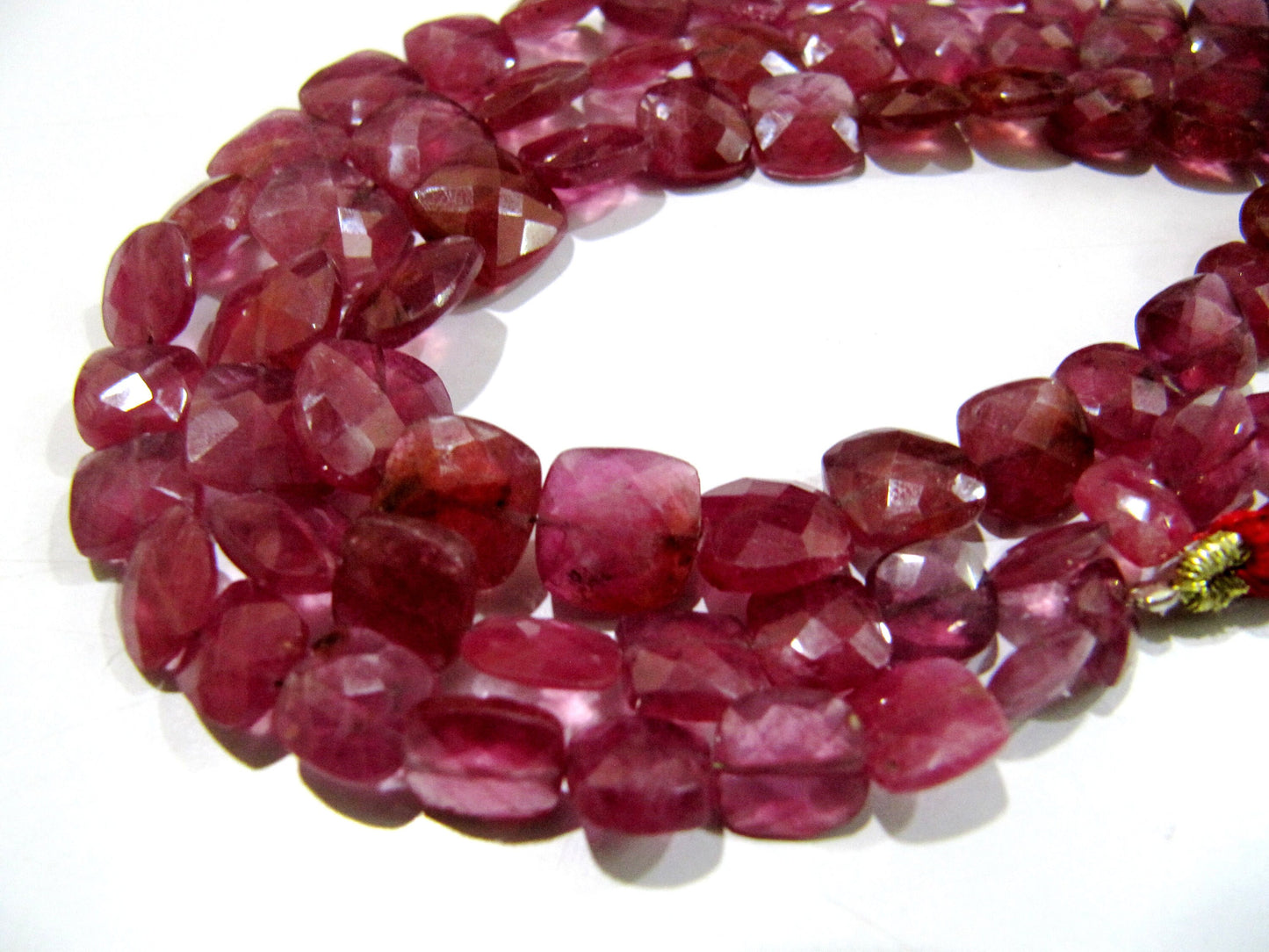 Finest Quality Amazing Ruby Gemstone Beads , Faceted Cushion Shape Natural Ruby Beads Briolettes 10-12mm Size Beads , Length 10-11 inches
