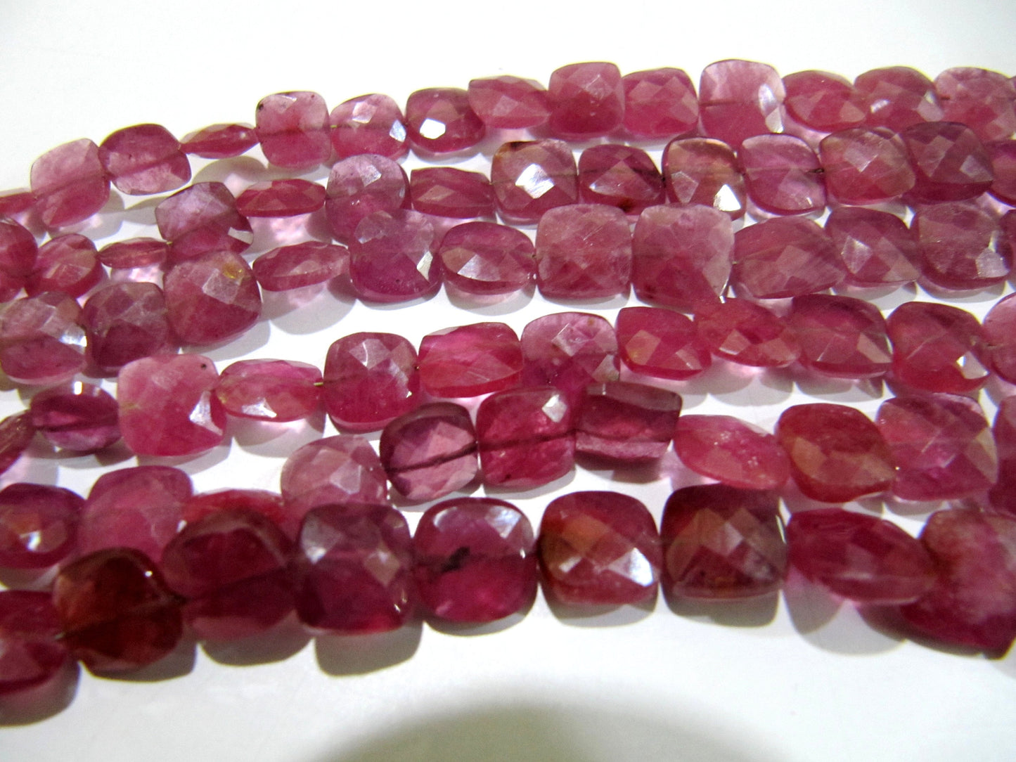 Finest Quality Amazing Ruby Gemstone Beads , Faceted Cushion Shape Natural Ruby Beads Briolettes 10-12mm Size Beads , Length 10-11 inches
