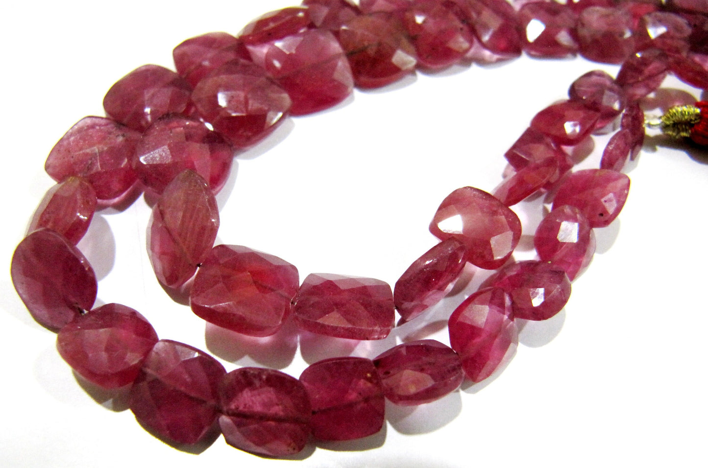 Finest Quality Amazing Ruby Gemstone Beads , Faceted Cushion Shape Natural Ruby Beads Briolettes 10-12mm Size Beads , Length 10-11 inches