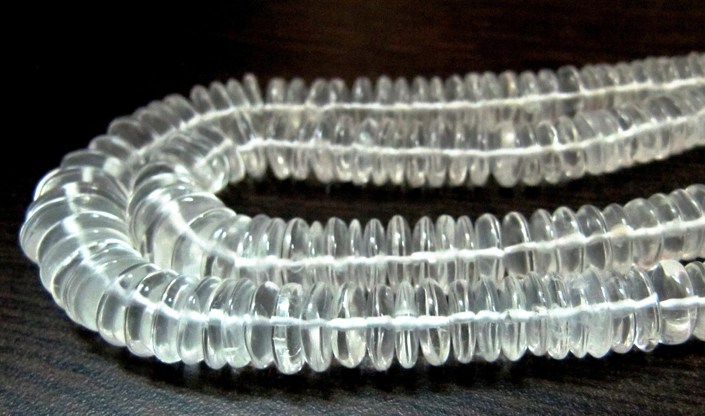 AAA Quality Natural Rock Crystal German Cut/ Smooth Rondelle Shape Rock Crystal/ Disc Shape Beads 8-12mm beads- 8 inch String-Jewelry Supply