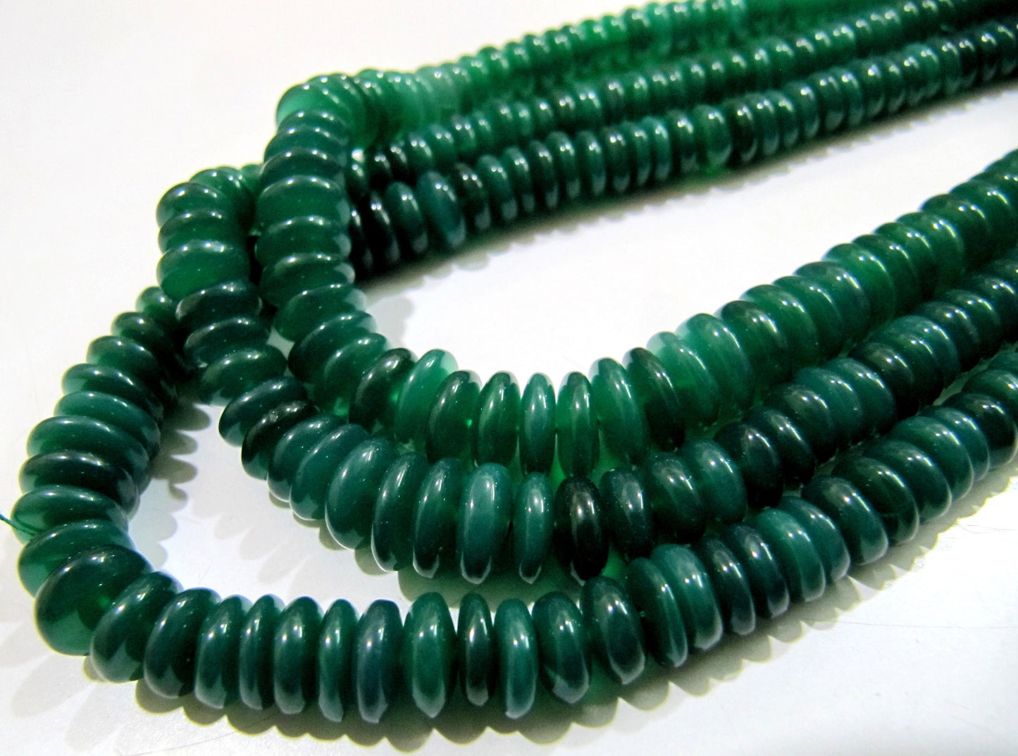Natural Green Onyx Beads Smooth Rondelle German Cut Green Onyx Beads, 6-9mm Size Beads, Strand 8 inches long, Gemstone Beads