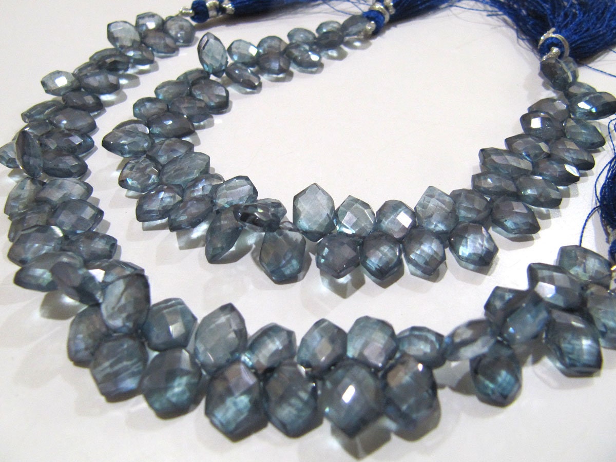 AAA Quality Natural Rock Crystal Hexagon Shape Briolette Beads, 5x9mm To 6x10mm AB Mystic Coated Blue Crystal Beads Strand 8 Inches long