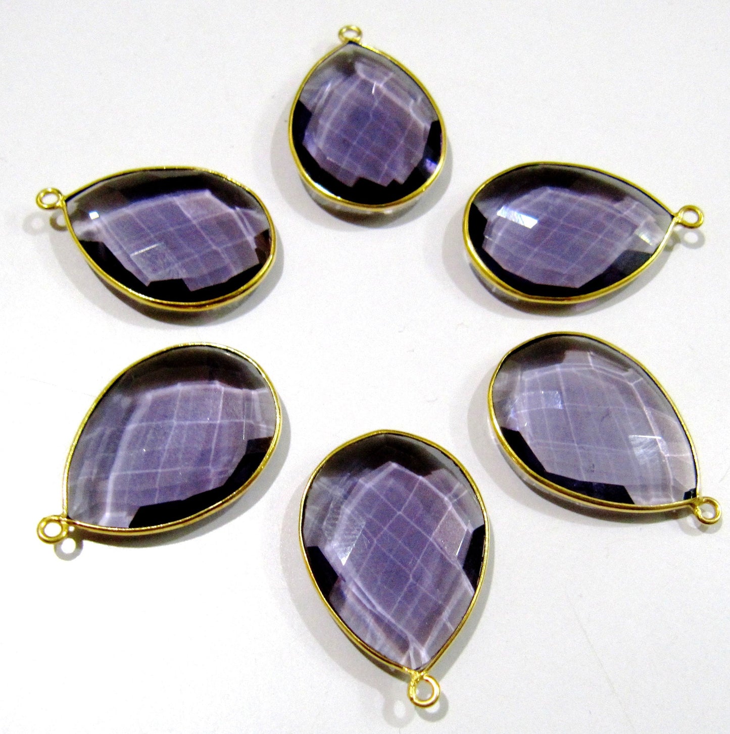 2 Pieces Set Top Quality Pear Shape Amethyst Connector 19x25mm Size Beautiful Hydro Quartz Connector Bezel Single Loop Briolette Connectors