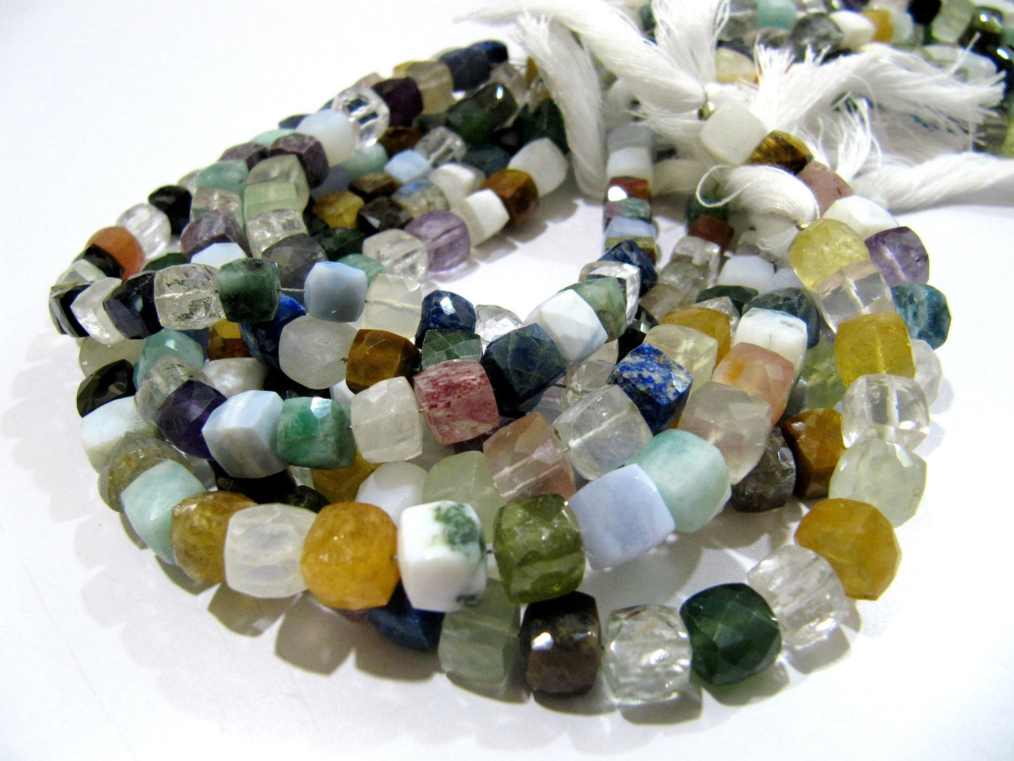 AAA Quality Natural Multi Color 3D Cube Shape Beads / Faceted Box Shape Multi Gemstone Beads / 7-8mm Size Beads / Strand 8 inch long