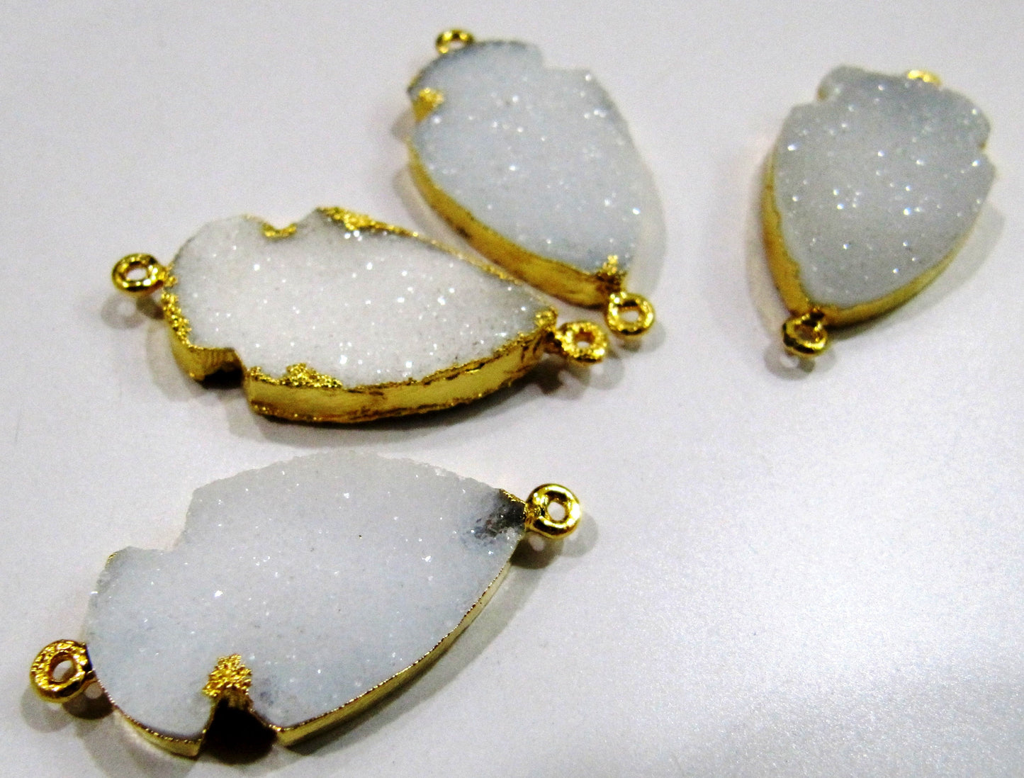 Natural White Druzy Arrowhead Connector Double Loop Gold Electroplated Stunning druzy drusy clover Arrowhead Charm 30 to 40mm sold per piece